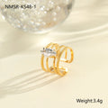 Gold plated stainless steel geometric heart ring with zircon stones and adjustable open mouth design.