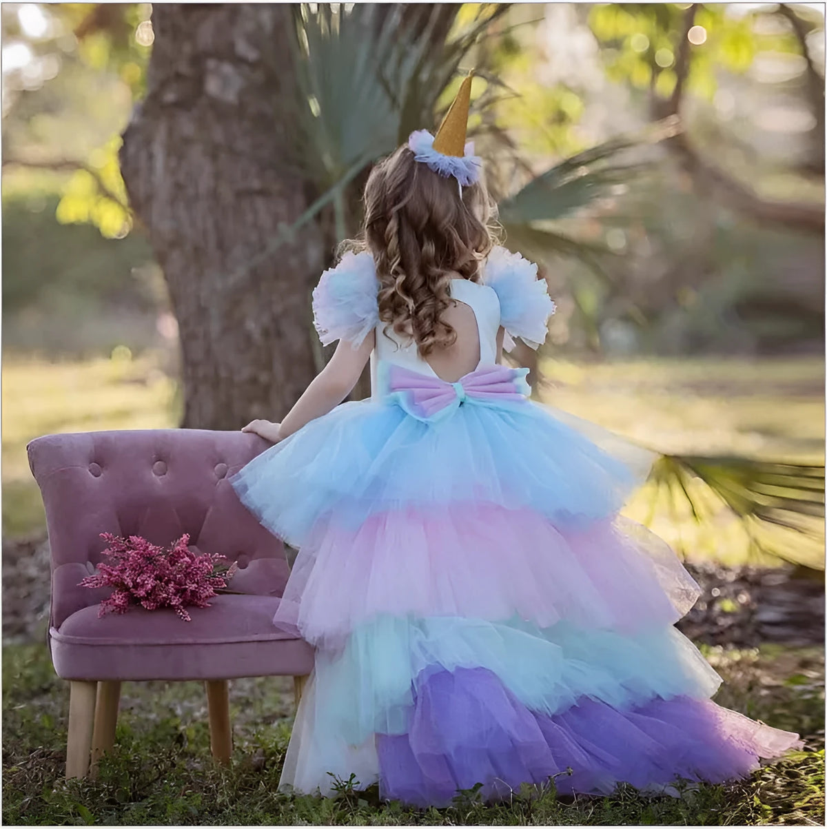 Girls princess dress short sleeve cake skirt white 100-150cm for 3-8 years