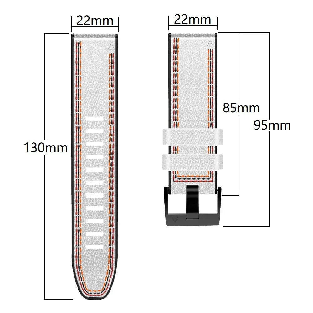 Silicone leather quick release watchband for Garmin Fenix smartwatches in black, brown, light brown, and white colours
