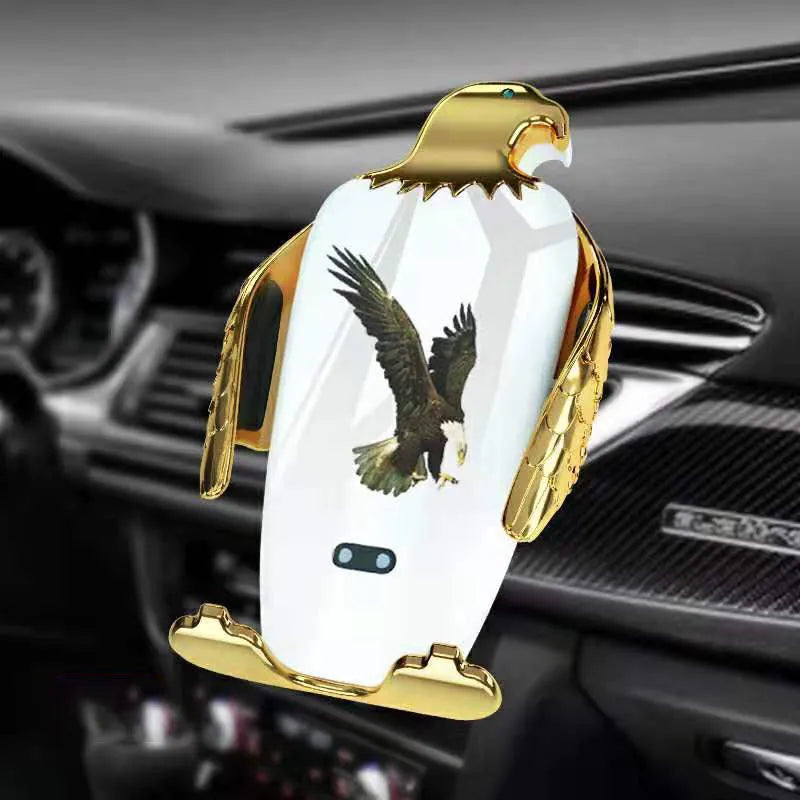 Wireless charging car phone holder with suction cup mount in black gold colour