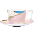 Watercolour dessert plates with real gold edge, 45% bone powder porcelain, 26.5 cm and 20.5 cm sizes, pink yellow blue options.