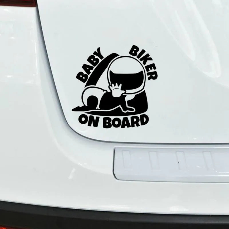 Black and white reflective BABY ON BOARD car sticker measuring 14.5cm by 15cm