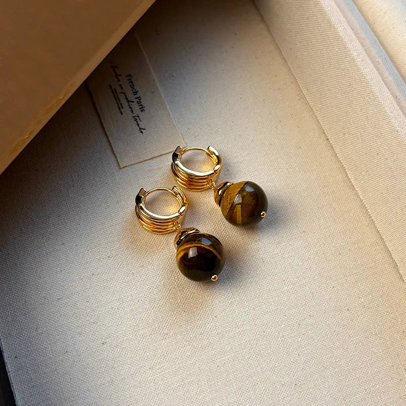 Maillard geometric tigereye earrings with gold plating in black and brown colour options