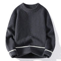 Men's loose fit round neck pullover sweater in polyester blend fabric for autumn casual wear