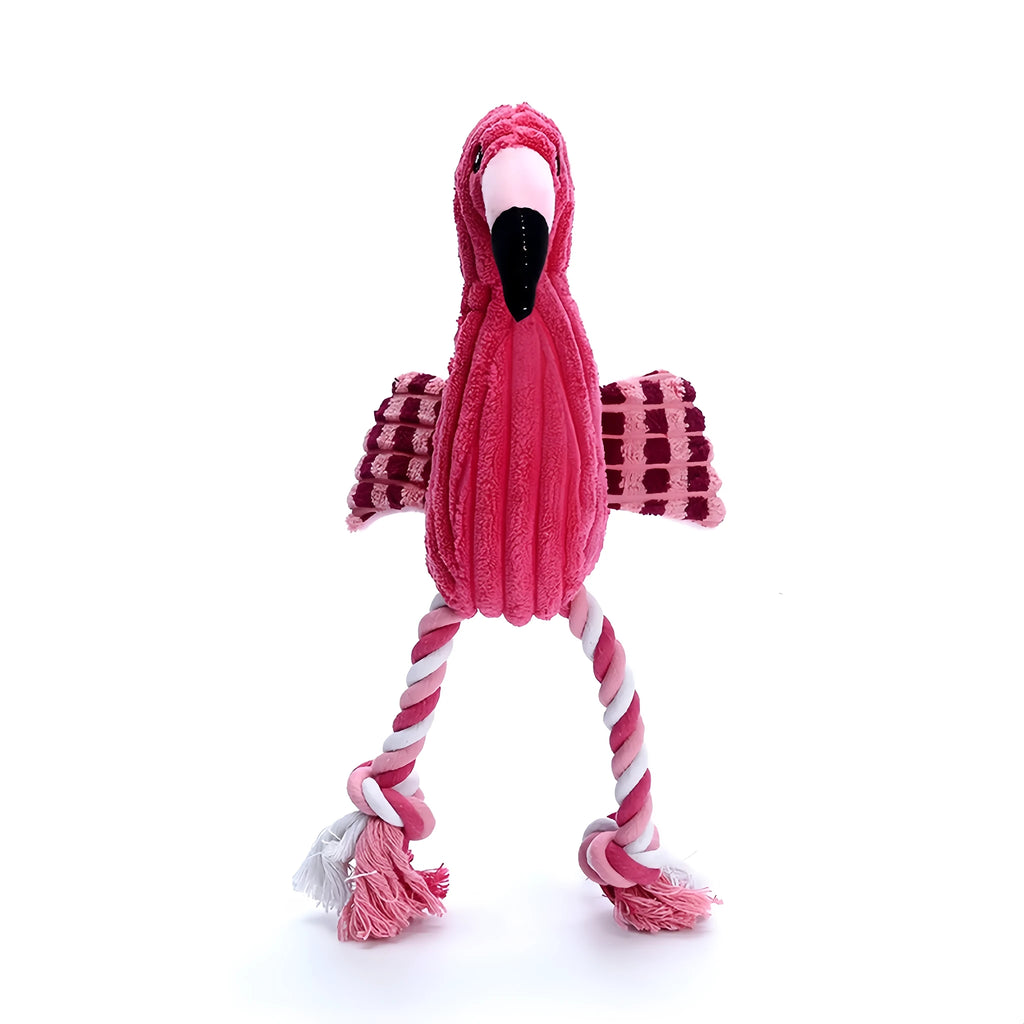 Pink animal-shaped corduroy squeaky dog toy measuring 20cm for small and large dogs