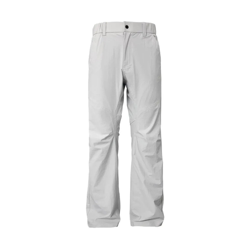 Men's straight leg casual trousers in a grey colour with 3D cutting detail and elastic waistband