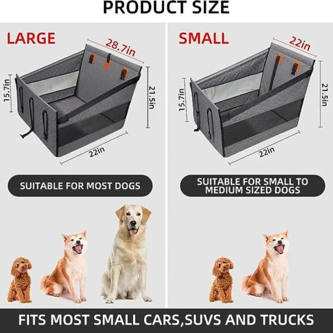 Grey rectangular dog bed measuring 56x56x40cm with water-resistant cloth