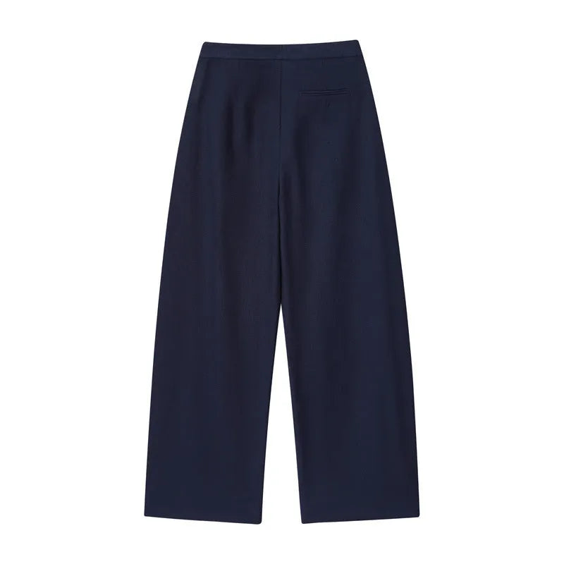 Women's linen blend off-neck shirt with flounced sleeves and matching wide leg trousers set