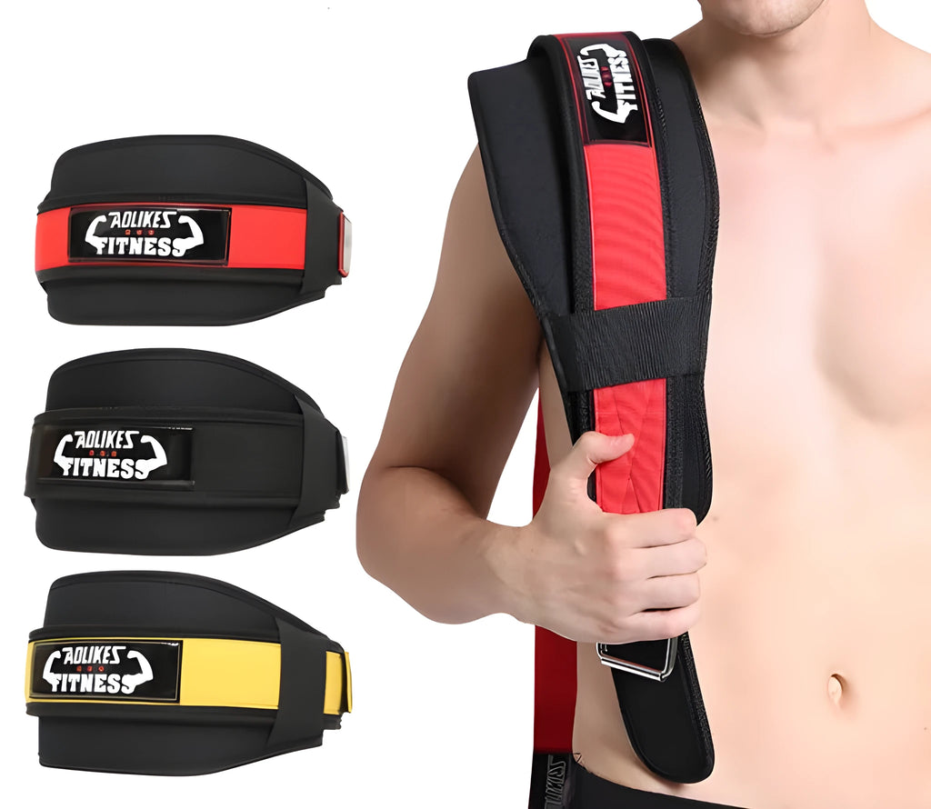 Nylon weightlifting waistband in black red yellow colours for adult fitness training
