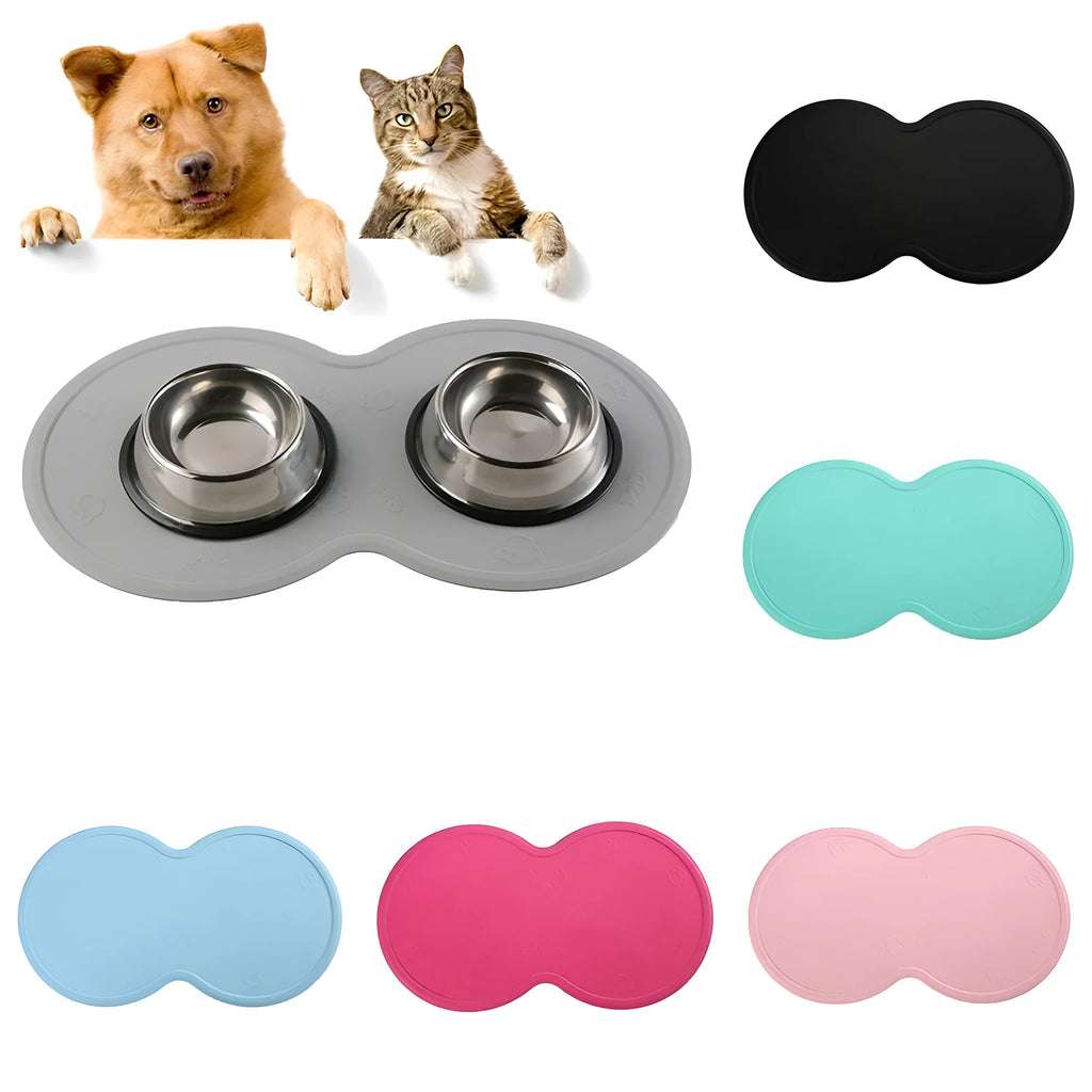 Food-grade silicone pet placemat 480 x 270 x 3mm in aquamarine, soft rectangular mat for dog and cat bowls