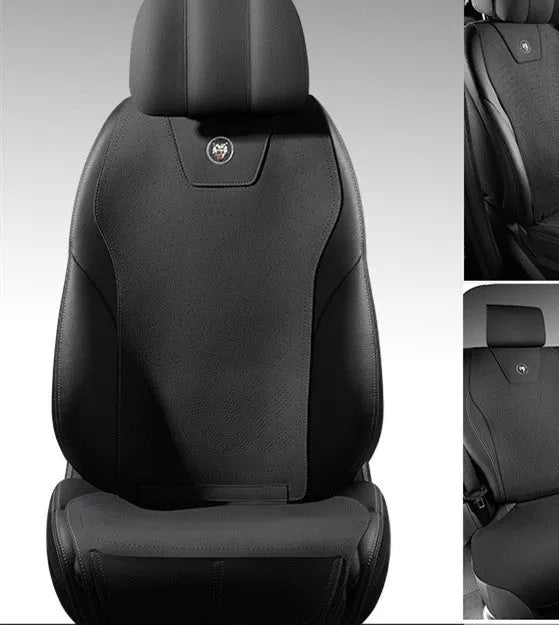 Ultra-thin tailored leather car seat cover with gradient hole pattern in Hermes orange colour