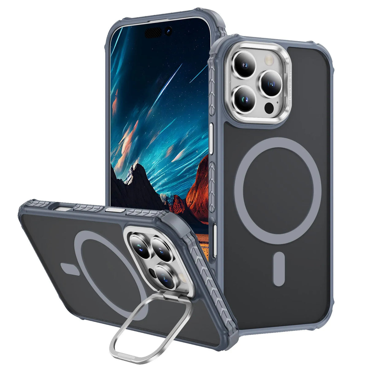 Magnetic skin-feel iPhone case in black, TPU PC anti-fall back cover with airbag corners and magnetic suction