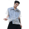 Men's loose fit blue gradient short sleeve casual shirt on a hanger