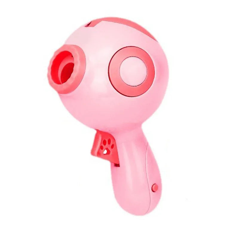 Green, orange, and pink coloured dog treat launcher toy with food dispenser