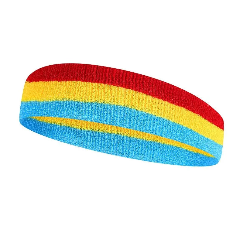 Adult sports headband in multiple colour combinations including black red yellow and blue white red.