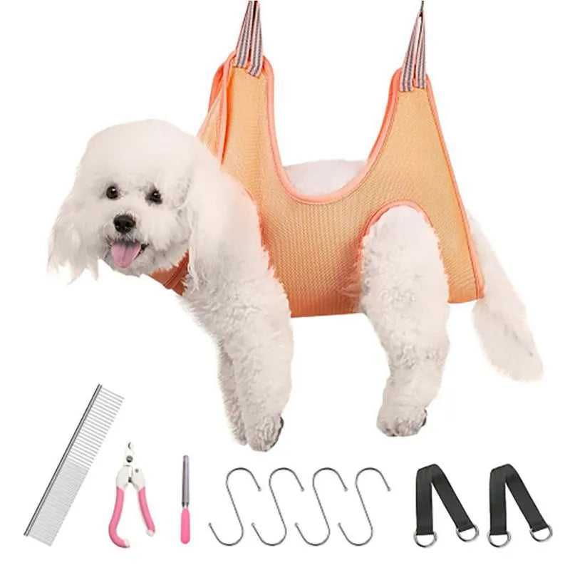 Pet grooming hammock for nail trimming cats and small dogs, breathable sandwich fabric, red green blue pink black