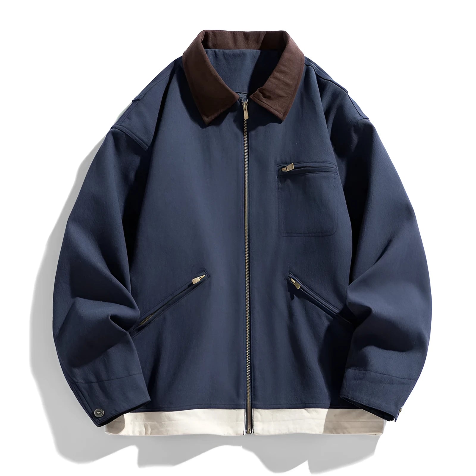 Men's Korean-style retro workwear jacket with contrast lapels in polyester