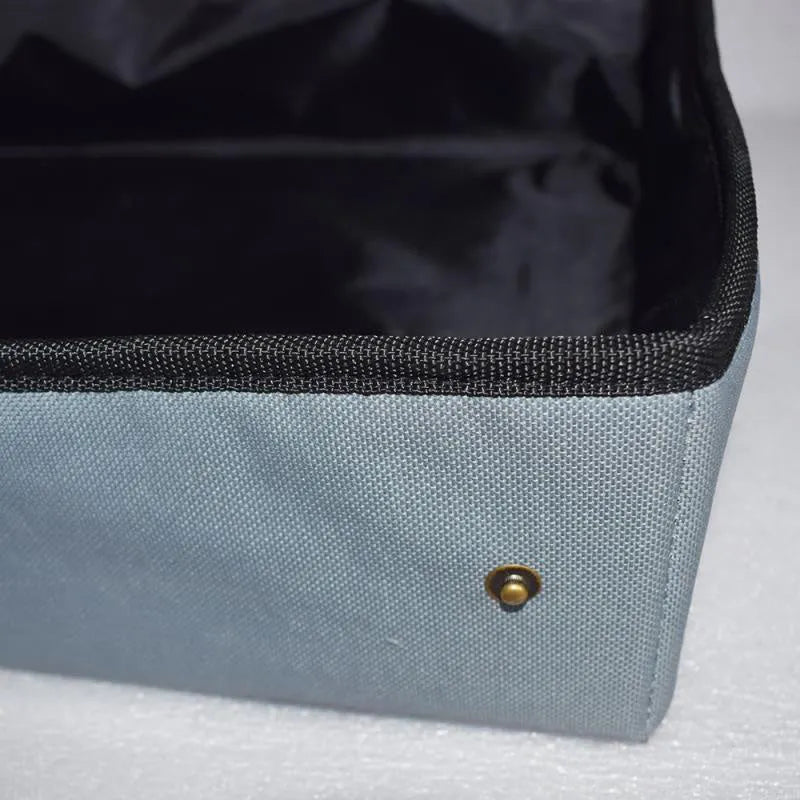Grey folding cat litter box in 600D Oxford cloth with waterproof EVA lining, small and large sizes