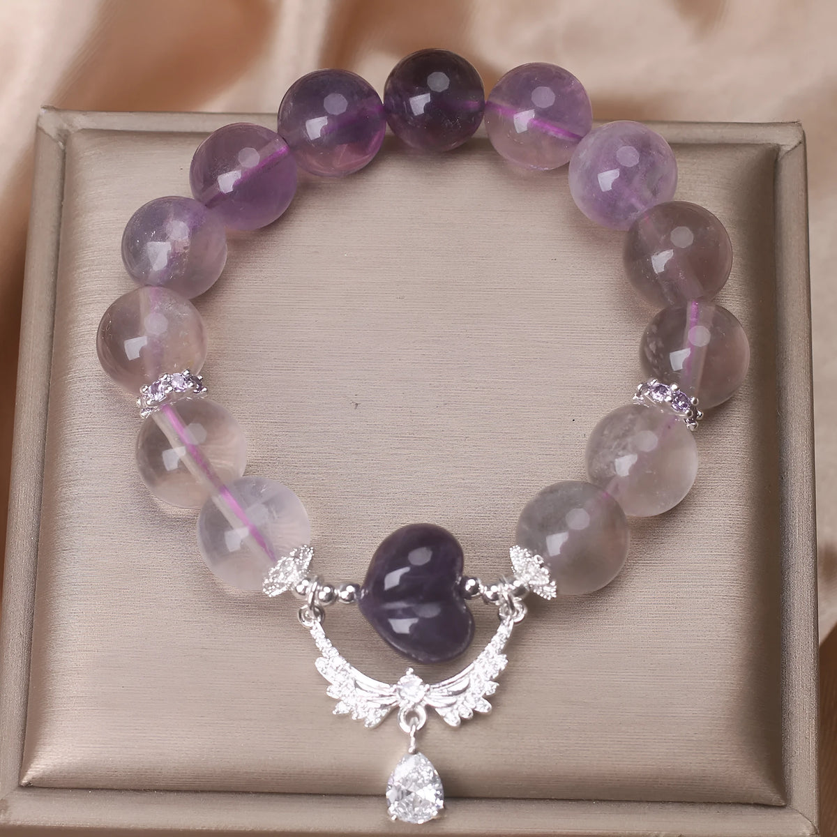Natural amethyst bracelet for women in purple fluorite colour with agate and ethnic style angel tears design