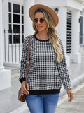 Black Japanese plaid and stripe print pullover sweater with long sleeves