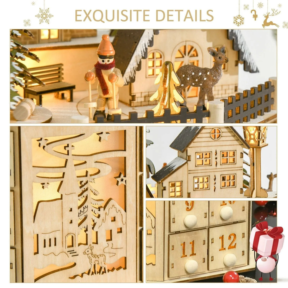 Wooden Christmas 24-day countdown advent calendar ornament for home and office gift use