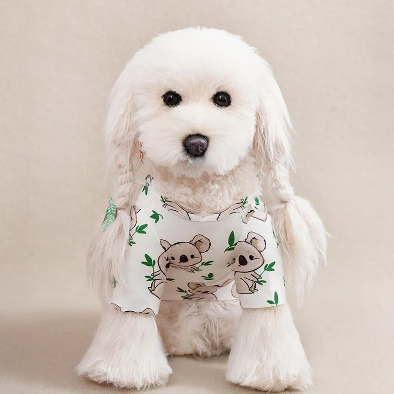 Polyester full printed dog T-shirt for small dogs in multiple colour options with size chart