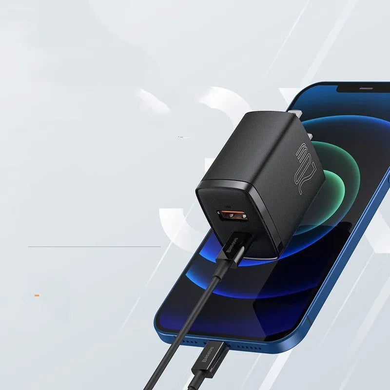 Mini Quick Charge 3.0 USB-C wall charger with American Standard plug, 240V input, 61.7x40x28mm, black or white