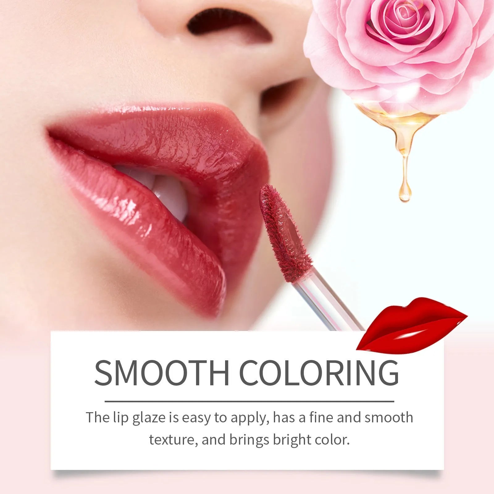 Double-headed lip liner and lip lacquer pen for makeup application in three colour shades.