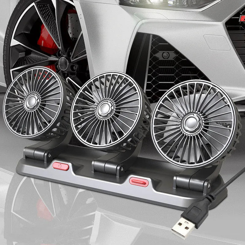 Black three head automotive electric fan with adjustable outlets and 1.3m power cable for vehicle cooling
