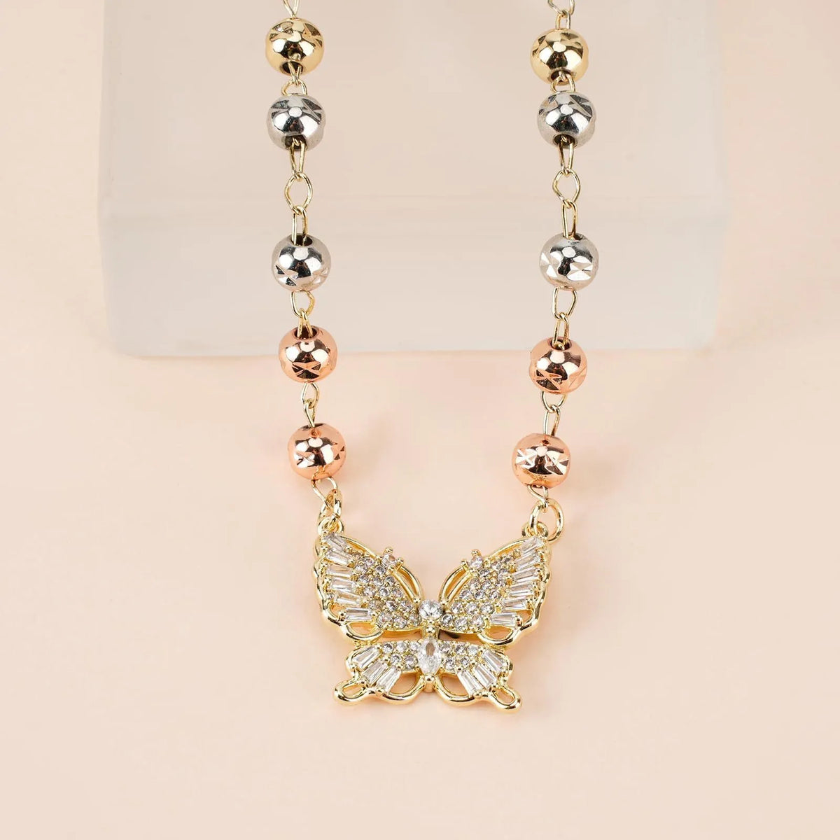 Gold butterfly necklace with zircon inlay, adjustable stainless steel women's jewellery for gifts