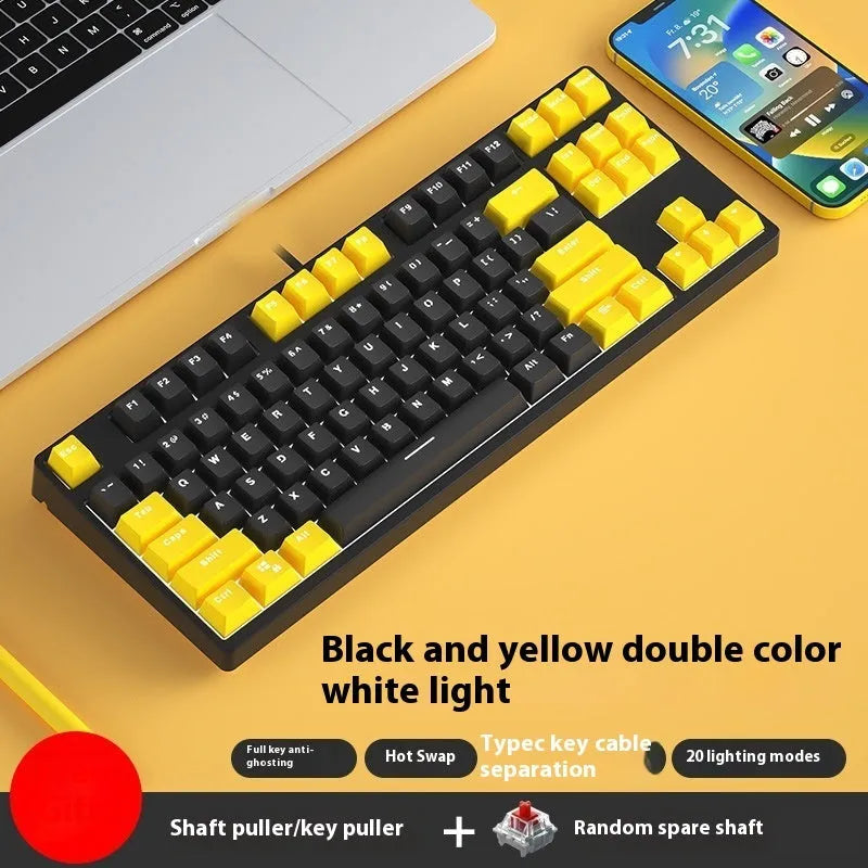87-key mechanical gaming keyboard with dual-colour backlighting and hot-swappable switches