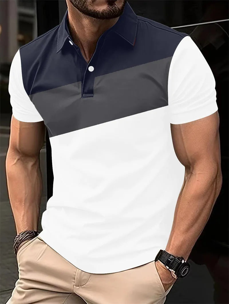 Men's loose fit grey T-shirt with vibrant colourful 3D digital pattern print on the front.