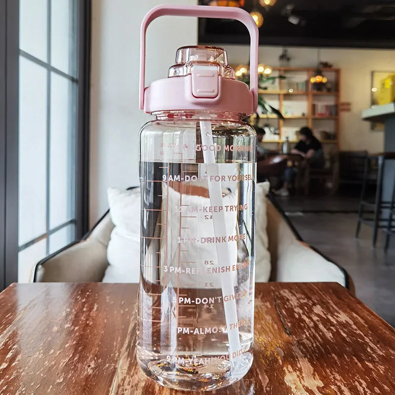 Large plastic cup portable water bottle 2000ml in pink with simple design