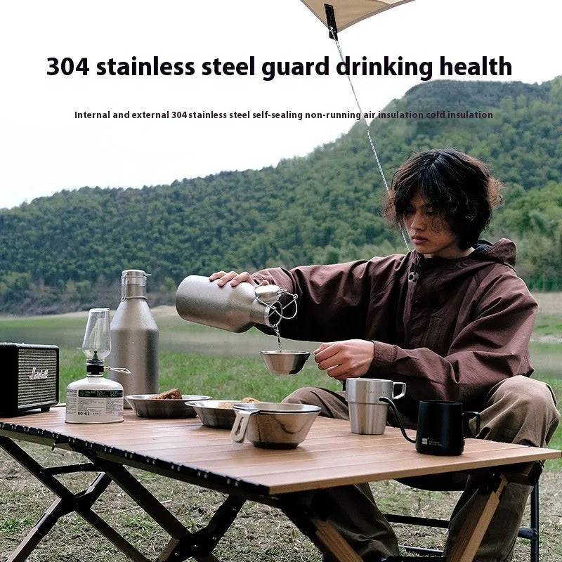 Large capacity outdoor portable stainless steel thermal pot with double layer insulation for camping hiking travel