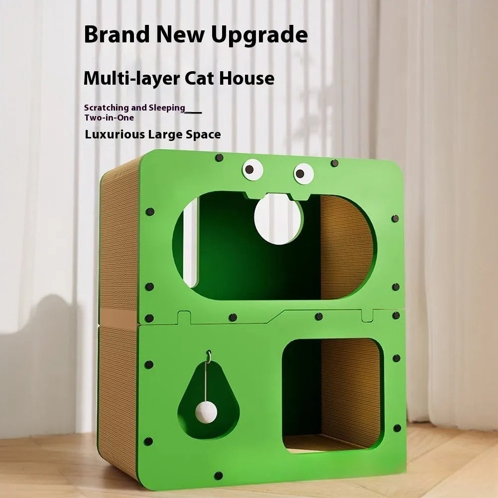 Double-layer cat scratching board nest in owl design with wear-resistant surface