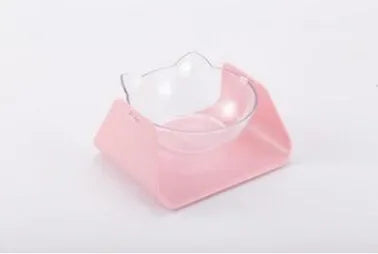 Protective cervical cat bowl in plastic with raised bevel design, shown in blue, pink, black, white, or yellow format.