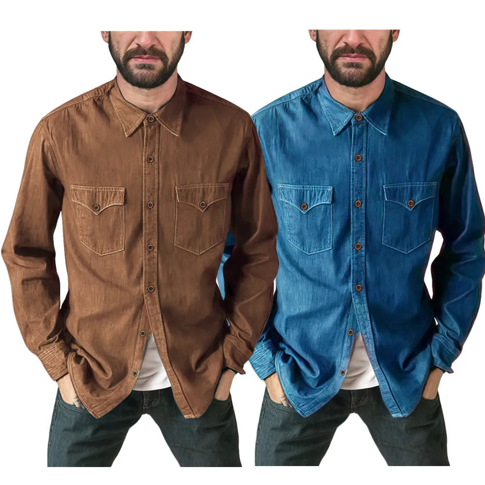 Men's cotton denim cardigan coat in regular fit available in black blue gray and khaki colors