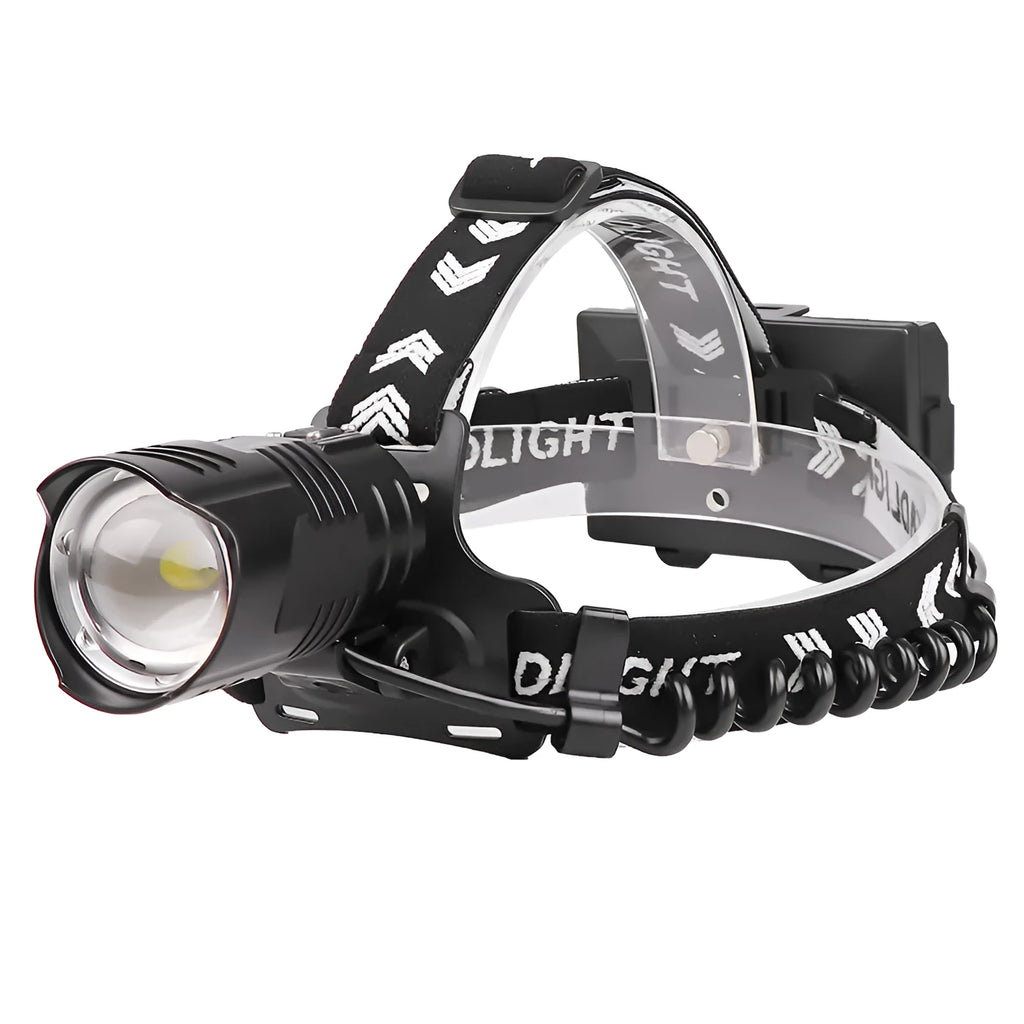 Black USB charging telescopic zoom headlight with aluminum alloy construction and power display
