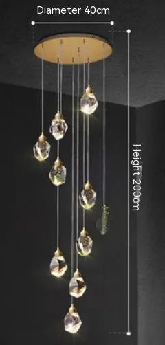 Long crane crystal chandelier ceiling lamp, 220V, available in 10 or 20 heads for duplex stairs and corridors