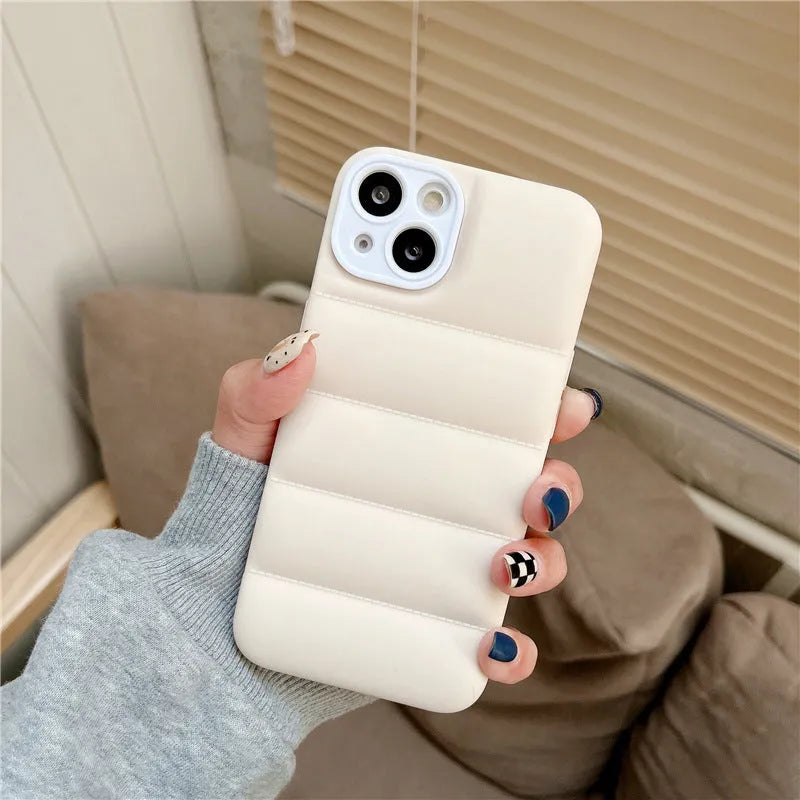 Down jacket style iPhone case in solid colour, silicone and TPU back cover for iPhone 14, 13, 12, 11, XR