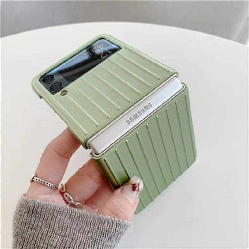Samsung Z Flip3 flip phone case in solid colours showing ultra-thin PC construction.