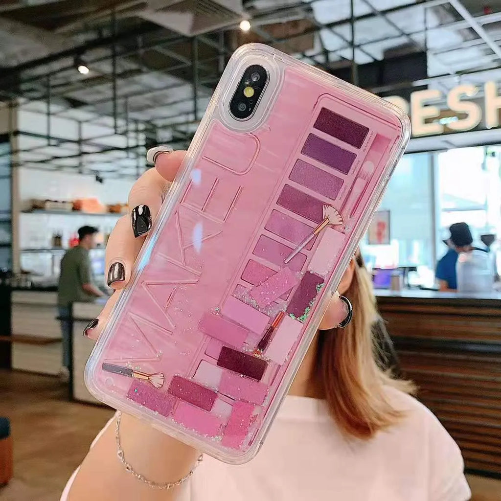 Quicksand phone case for iPhone, plastic back cover in pink or purple with moving effect