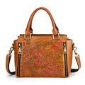 Genuine leather cross body bag in retro yellow brush colour with top handle and shoulder strap