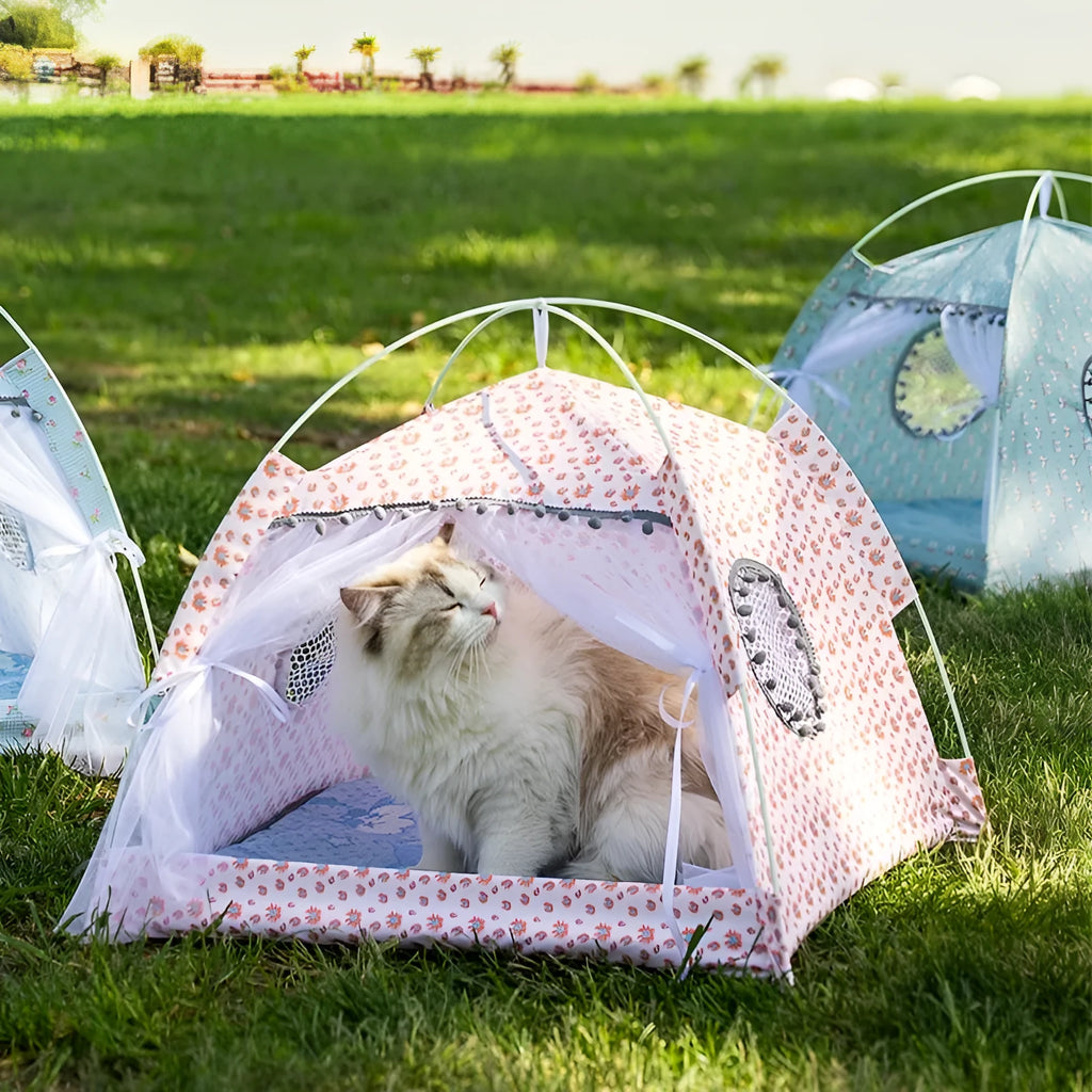 Cloth tent cat nest pet bed in M L XL with light pink light yellow beige and light blue colours