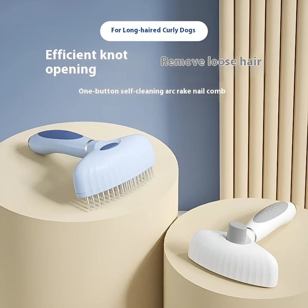 Stainless steel double row pet grooming comb for dog hair removal in Apple White or Azure Light Blue