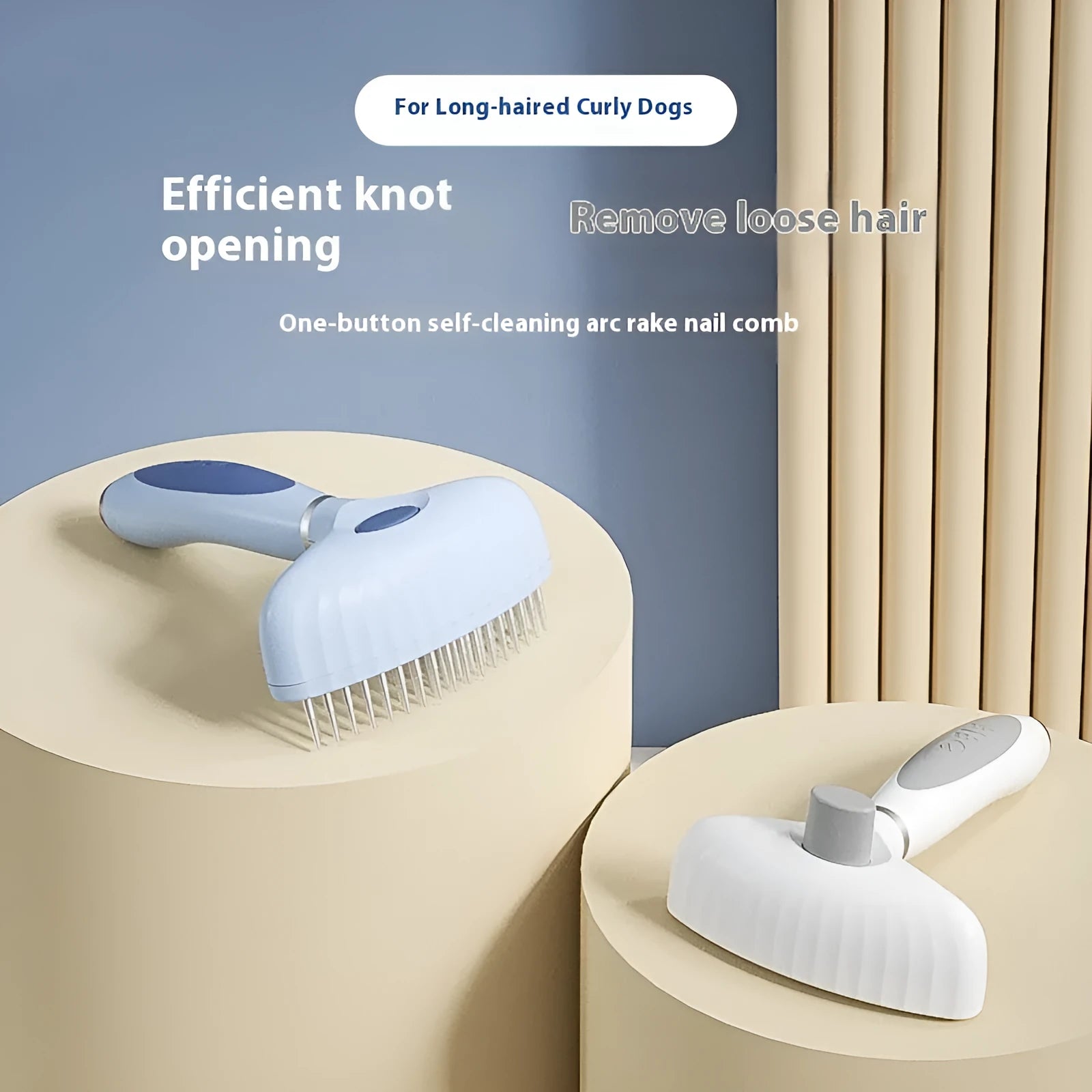 Stainless steel double row pet grooming comb for dog hair removal in Apple White or Azure Light Blue