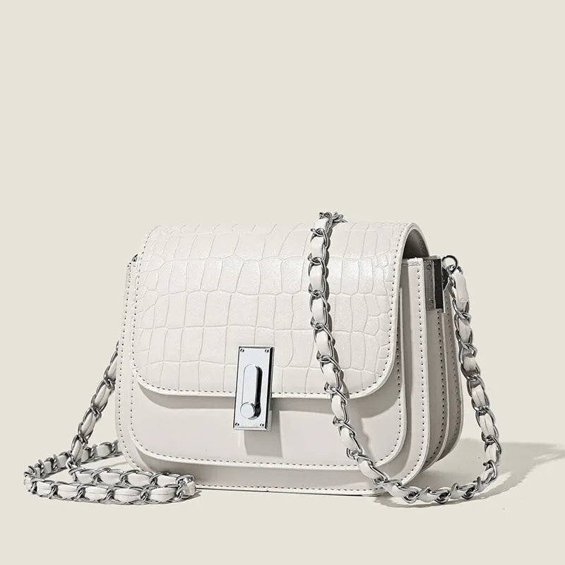 Soft PU crossbody shoulder bag in horizontal square shape with sewing thread detailing