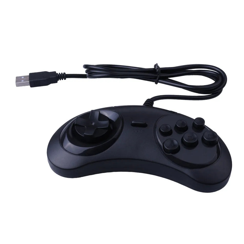 Black Sega USB PC game controller with 1.8 metre cable showing dimensions and custom branding option