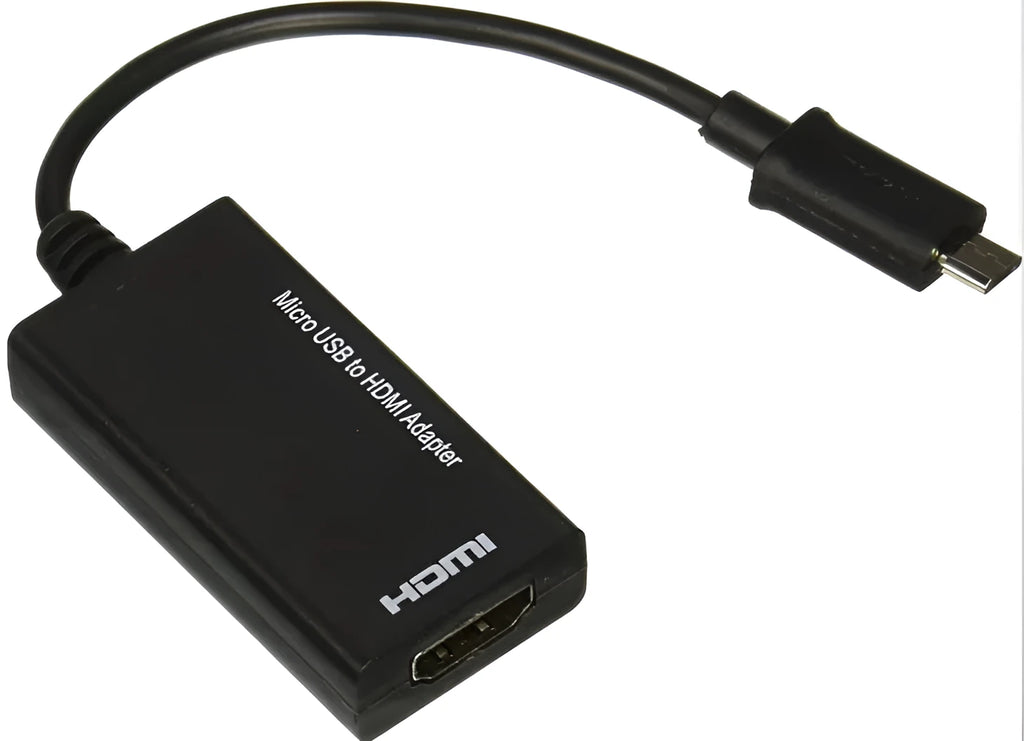 Black DisplayPort and Micro USB to HDMI adapter cable with 12cm length.
