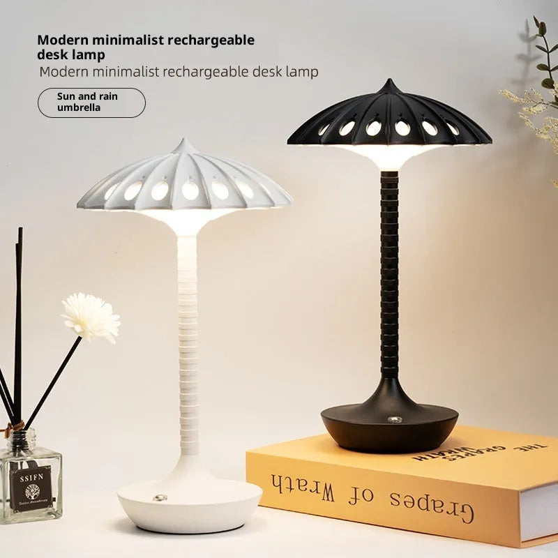 Cartoon geometric touch bedside table lamp with warm 3000K light in black or white